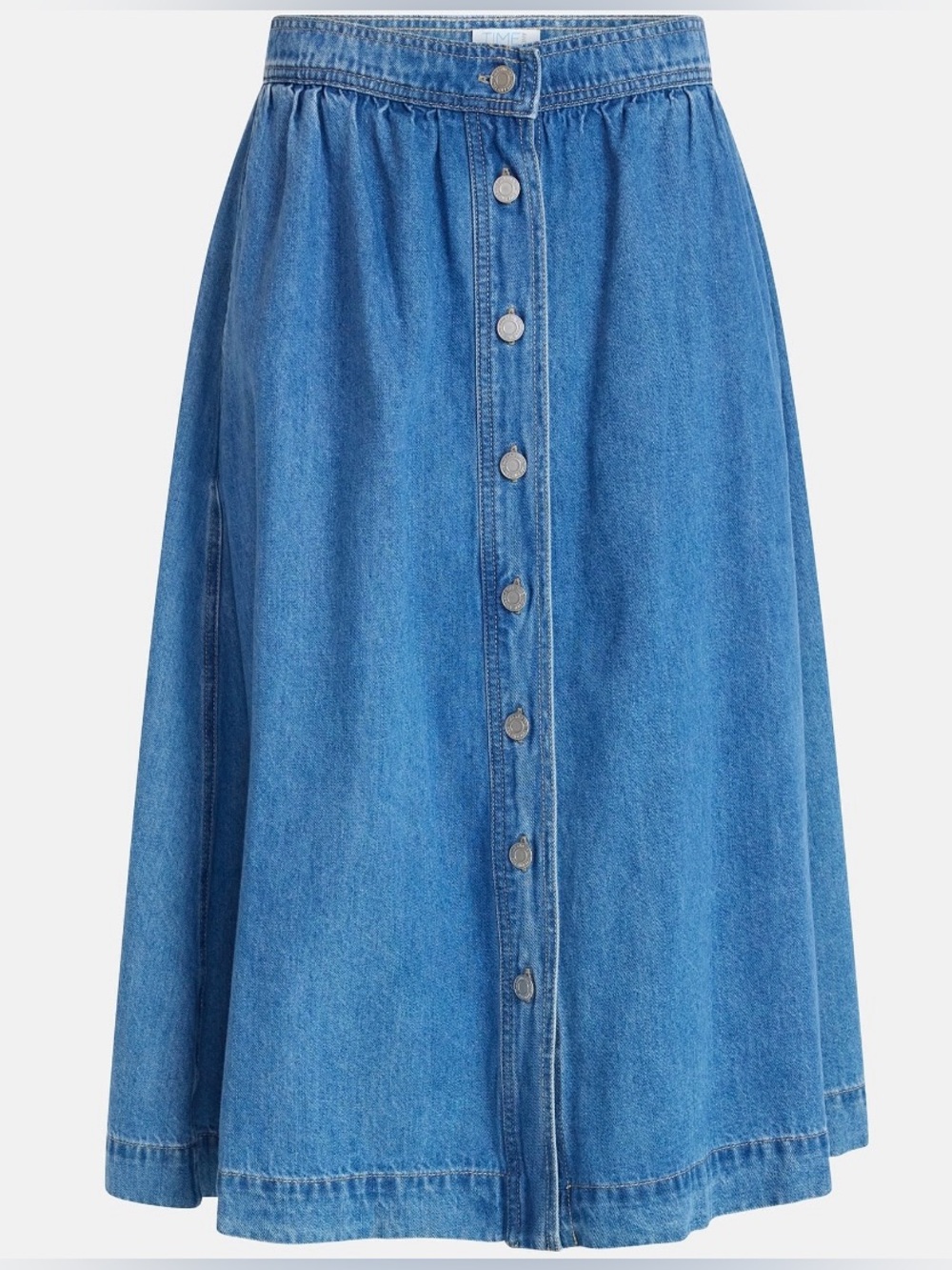 NWT Time and Tru Denim Midi Skirt XL 16-18 Button Front A-Line Medium Wash